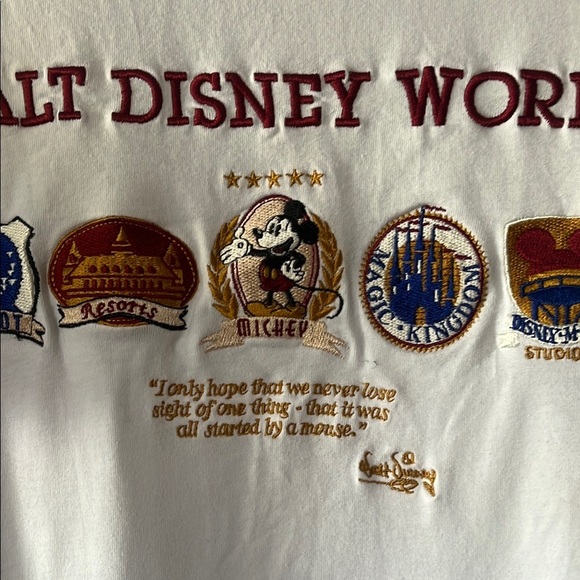 Vintage Disney White Tee with Iconic Park Logos - Picture 2 of 4